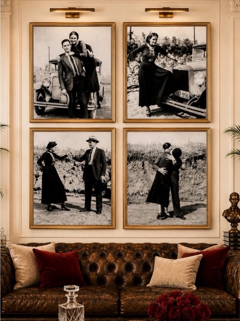 SET 4 |Bulletproof Romance™ Bonnie & Clyde Wall Art | Mob Wife Home Decor Prints